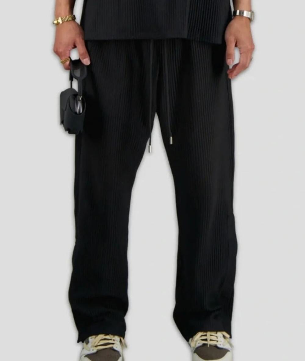 Benklark Pants Mens Medium Off Court Pleated Wide Leg Ribbed Knit Black Lounge